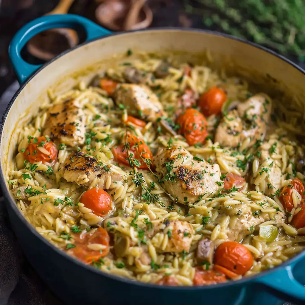 One-Pot Creamy Chicken Orzo Recipe.