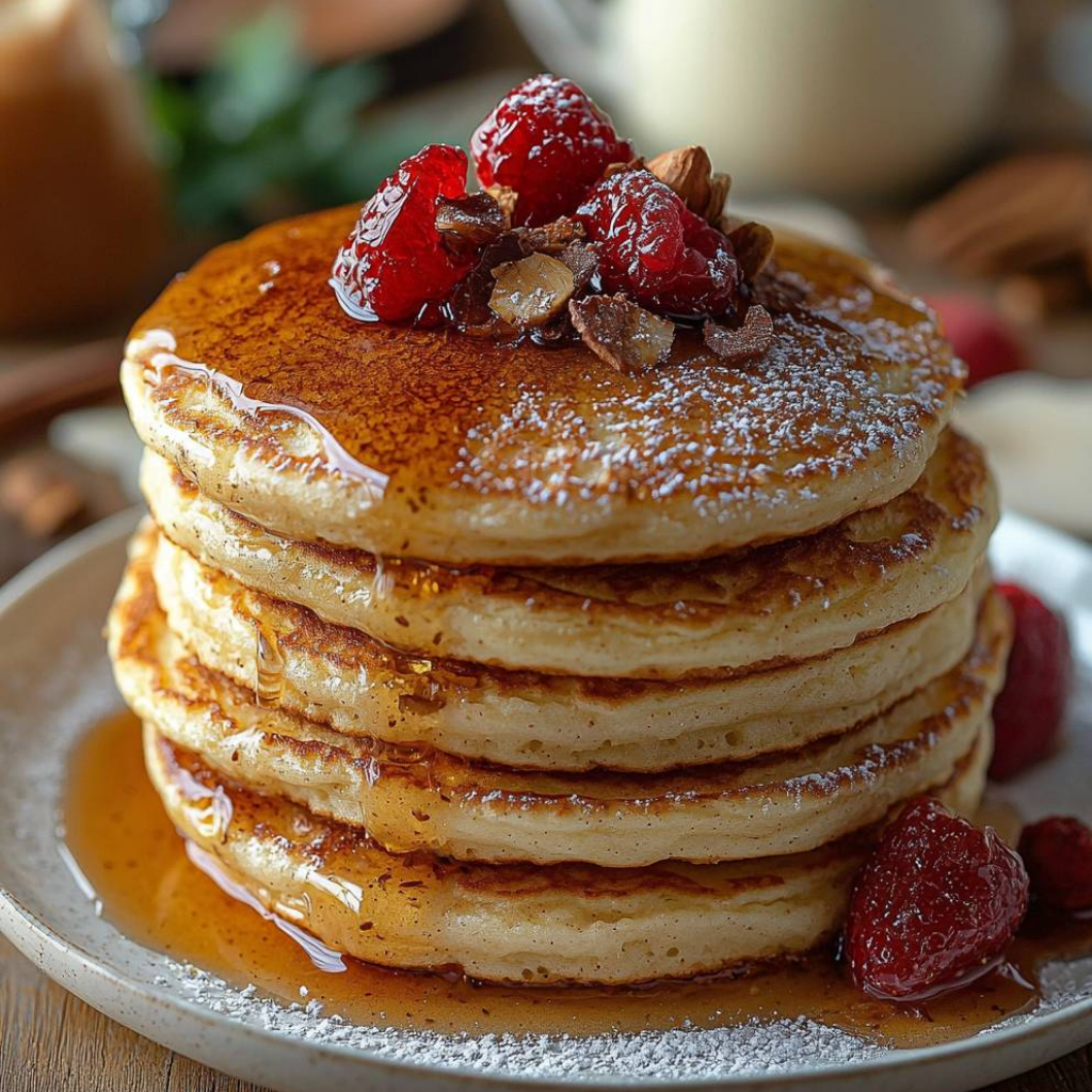 Fluffy Vanilla Cinnamon Buttermilk Pancakes Recipe.